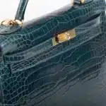 Hermès Kelly 32 Sellier Blue Roi Shiny Porosus Crocodile Gold Hardware