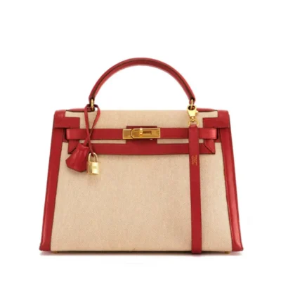 Hermès Kelly 32 Toile Rouge Courchevel Gold Hardware