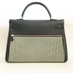 Hermès Kelly 35 Lakis Vert Fonce Toile & Swift Palladium Hardware