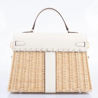 Hermès Kelly 35 Picnic Nata Swift & Osier Wicker Palladium Hardware