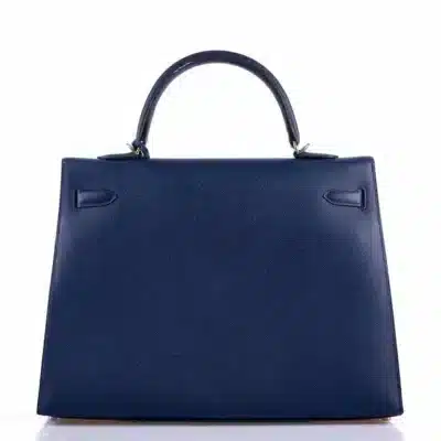 Hermès Kelly 35 Sellier Blue Saphir & Rouge H Epsom Palladium Hardware