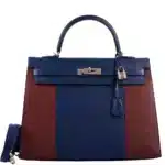 Hermès Kelly 35 Sellier Blue Saphir & Rouge H Epsom Palladium Hardware