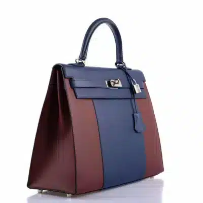 Hermès Kelly 35 Sellier Blue Saphir & Rouge H Epsom Palladium Hardware