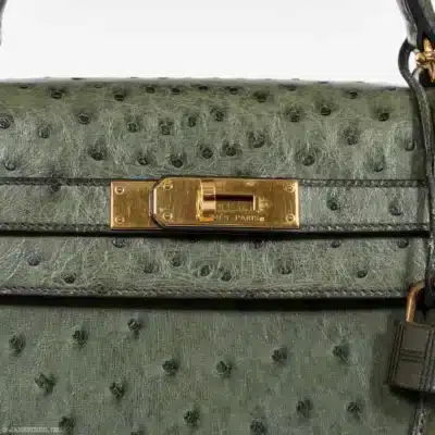 Hermès Kelly 35 Sellier Vert Olive Ostrich Gold Hardware