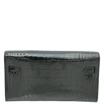 Hermès Kelly 28 Elan Black Shiny Porosus Crocodile Palladium Hardware