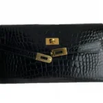 Hermès Kelly 28 Elan Black Shiny Porosus Crocodile Palladium Hardware