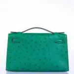 Hermès Rare Collectible Kelly Pochette Vert Vertigo Ostrich JPG Gold Hardware