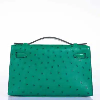 Hermès Rare Collectible Kelly Pochette Vert Vertigo Ostrich JPG Gold Hardware