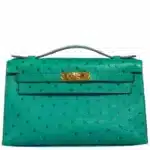 Hermès Rare Collectible Kelly Pochette Vert Vertigo Ostrich JPG Gold Hardware