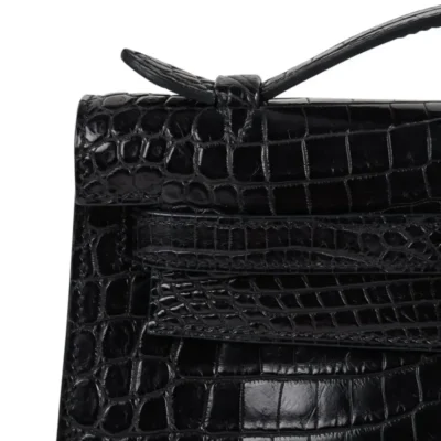 Hermès Kelly Pochette Black Matte Niloticus Crocodile Palladium Hardware