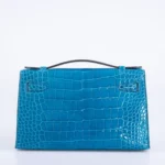 Hermès Kelly Pochette Blue Izmir Shiny Alligator Mississippiensis Palladium Hardware