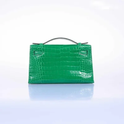 Hermès Kelly Pochette Cactus Emerald Shiny Alligator Mississippiensis Gold Hardware