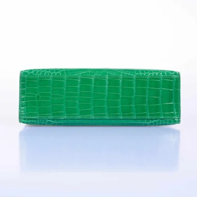 Hermès Kelly Pochette Cactus Emerald Shiny Alligator Mississippiensis Gold Hardware