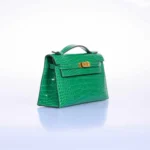 Hermès Kelly Pochette Cactus Emerald Shiny Alligator Mississippiensis Gold Hardware