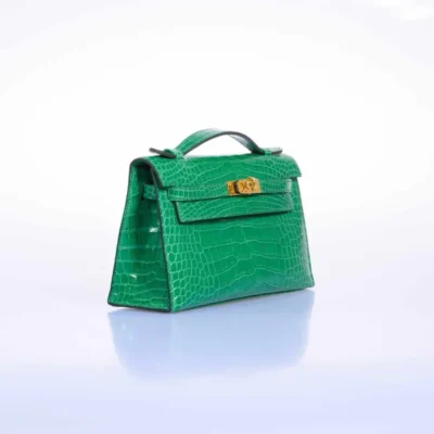 Hermès Kelly Pochette Cactus Emerald Shiny Alligator Mississippiensis Gold Hardware