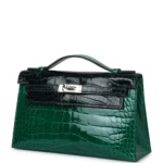 Hermès Kelly Pochette Emerald and Vert Rousseau Shiny Alligator Mississippiensis Palladium Hardware