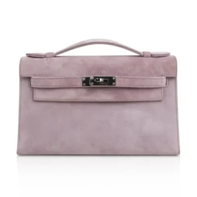 Hermès Kelly Pochette Lilac Doblis Suede Palladium Hardware