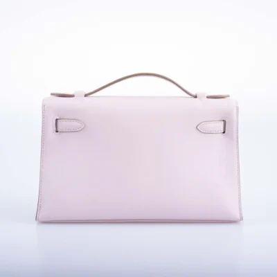 Hermès Kelly Pochette Mauve Pale Swift Palladium Hardware