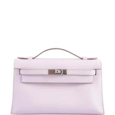 Hermès Kelly Pochette Mauve Pale Swift Palladium Hardware