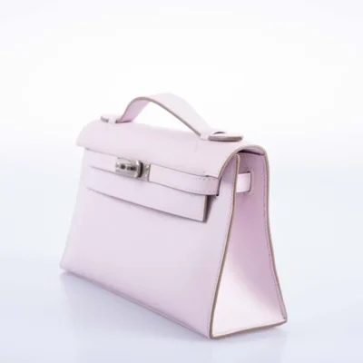 Hermès Kelly Pochette Mauve Pale Swift Palladium Hardware