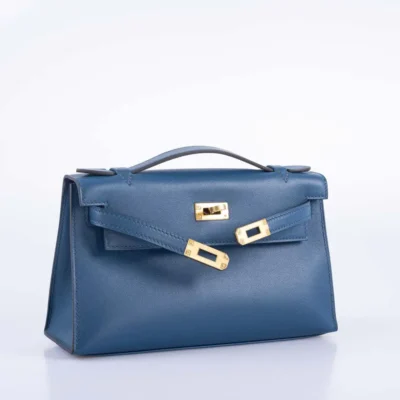 Hermès Kelly Pochette Navy Swift front2