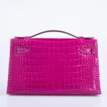 Hermès Kelly Pochette Rose Scheherazade Shiny Alligator Mississippiensis Gold Hardware