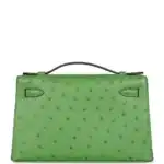 Hermès Kelly Pochette Vert Yucca Ostrich Palladium Hardware