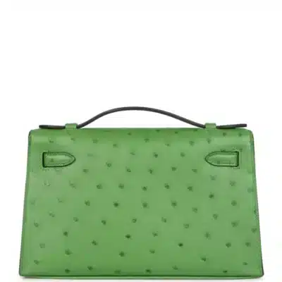 Hermès Kelly Pochette Vert Yucca Ostrich Palladium Hardware