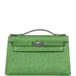 Hermès Kelly Pochette Vert Yucca Ostrich Palladium Hardware