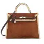 Hermès Limited Edition 2005 Kelly 35 Retourné Fauve And Ébène Barénia Shearling & Veau Doblis Palladium Hardware