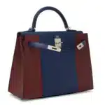 Hermès Limited Edition 2015 Kelly 32 Sellier Bleu Saphir And Rouge H Epsom Flag Palladium Hardware