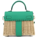 Hermès Limited Edition 2023 Mini Kelly Picnic Vert Verone Swift & Osier Wicker Palladium Hardware