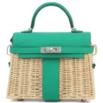 Hermès Limited Edition 2023 Mini Kelly Picnic Vert Verone Swift & Osier Wicker Palladium Hardware