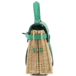 Hermès Limited Edition 2023 Mini Kelly Picnic Vert Verone Swift & Osier Wicker Palladium Hardware