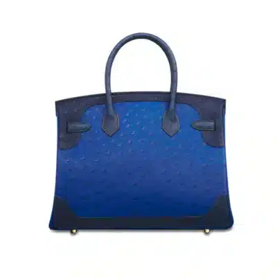 Hermès Limited Edition Birkin 30 Tri-Color Bleu Saphir/Bleu Iris/Bleu De Malte Ostrich Ghillies Permabrass Hardware