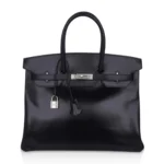 Hermès Limited Edition Birkin 35 Black Box Calfskin Guilloche Palladium Hardware