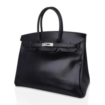 Hermès Limited Edition Birkin 35 Black Box Calfskin Guilloche Palladium Hardware