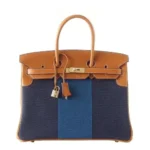 Hermès Limited Edition Birkin 35 Blue Flag Toile Barenia Permabrass Hardware