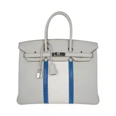 Hermès Limited Edition Birkin 35 Club Gris Perle and Blanc Clemence Palladium Hardware