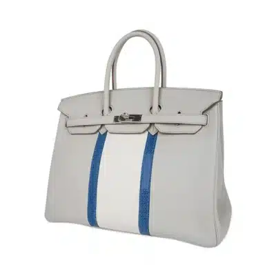 Hermès Limited Edition Birkin 35 Club Gris Perle and Blanc Clemence Palladium Hardware