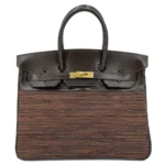 Hermès Limited Edition Birkin 35 Ebene/Orange Vibrato/Goatskin & Box Calfskin Brushed Gold Hardware