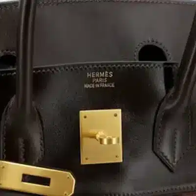 Hermès Limited Edition Birkin 35 Ebene/Orange Vibrato/Goatskin & Box Calfskin Brushed Gold Hardware