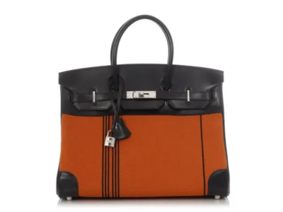 Hermès Limited Edition Birkin 35 Orange/Black Box Calfskin & Toile Potamus Palladium Hardware