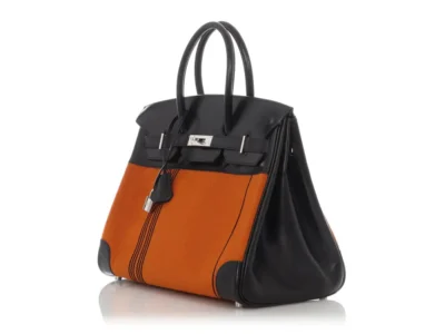 Hermès Limited Edition Birkin 35 Orange/Black Box Calfskin & Toile Potamus Palladium Hardware