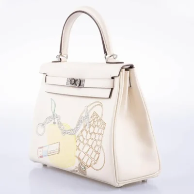 Hermès Limited Edition Kelly 25 Retourne In & Out Nata Swift Palladium Hardware Replica luxury handbag