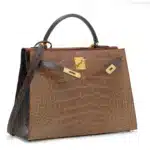 Hermès Limited Edition Kelly 32 Sellier Shiny Ficelle/Étrusque/Gris Foncé Matte Alligator Mississippiensis Gold Hardware Replica luxury handbag