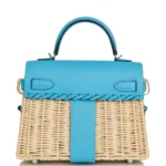 Hermes Limited Edition Mini Kelly 20 Picnic Bleu Du Nord Swift & Osier Palladium Hardware Lushentic inspired bags