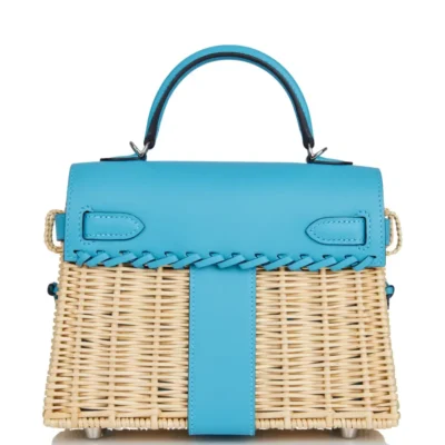 Hermes Limited Edition Mini Kelly 20 Picnic Bleu Du Nord Swift & Osier Palladium Hardware Lushentic inspired bags