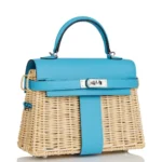 Hermes Limited Edition Mini Kelly 20 Picnic Bleu Du Nord Swift & Osier Palladium Hardware Lushentic inspired bags