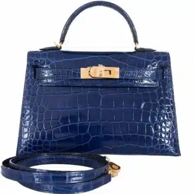 Hermès Mini Kelly 20 Blue Sapphire Shiny Niloticus Crocodile Gold Hardware